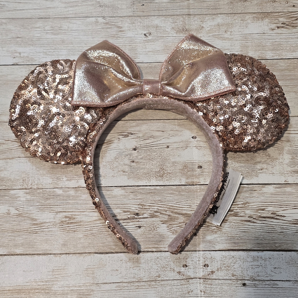 Disney Parks Sparkling Rose Gold Sequin Minnie Ears